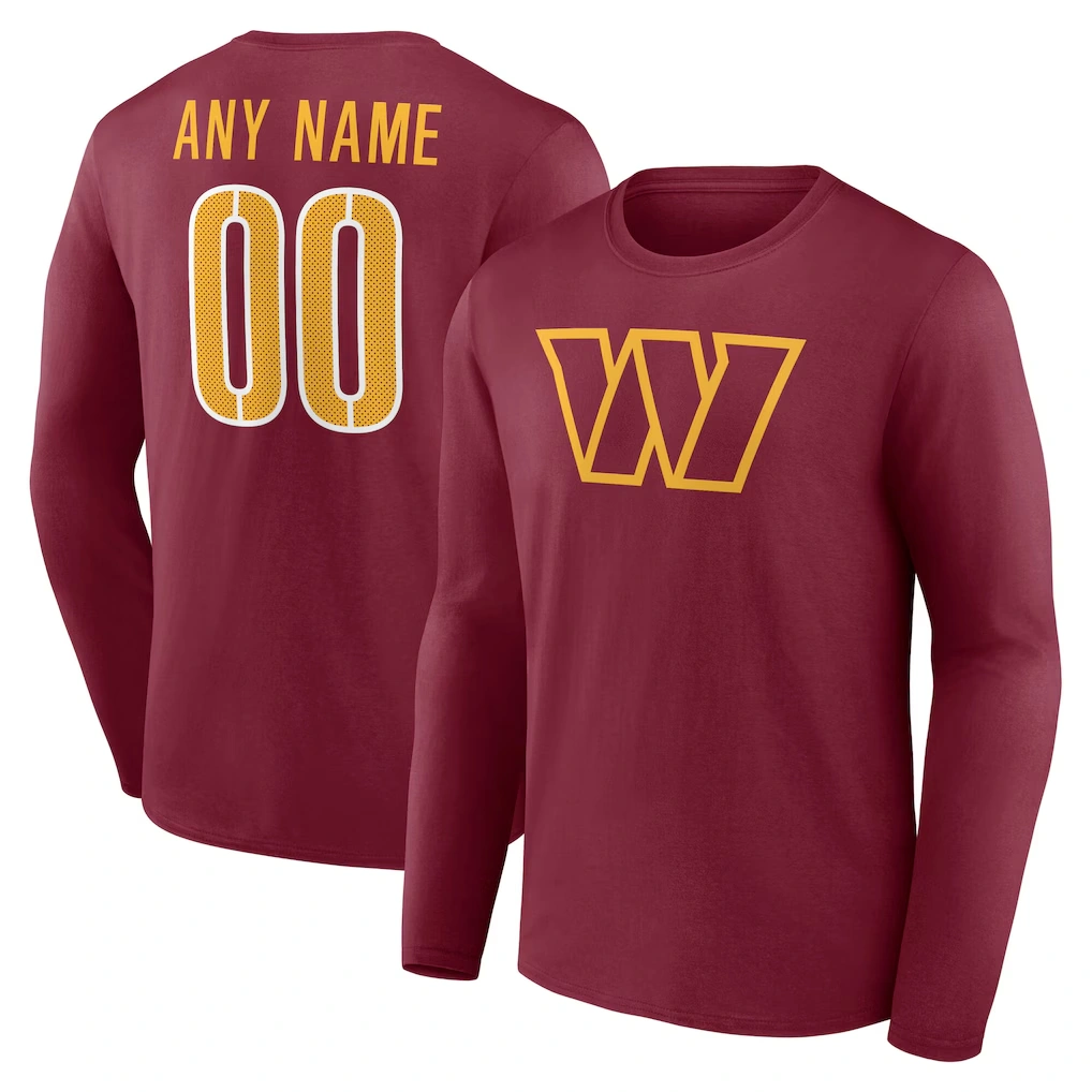 Men's Washington Commanders Burgundy Team Authentic Custom Name & Number Long Sleeve T-Shirt