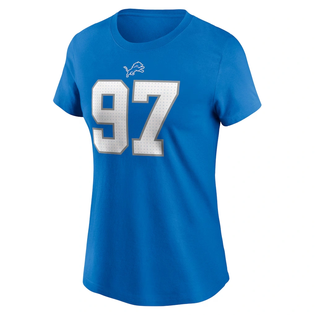 Women's Detroit Lions Aidan Hutchinson Nike Blue Player Name & Number T-Shirt
