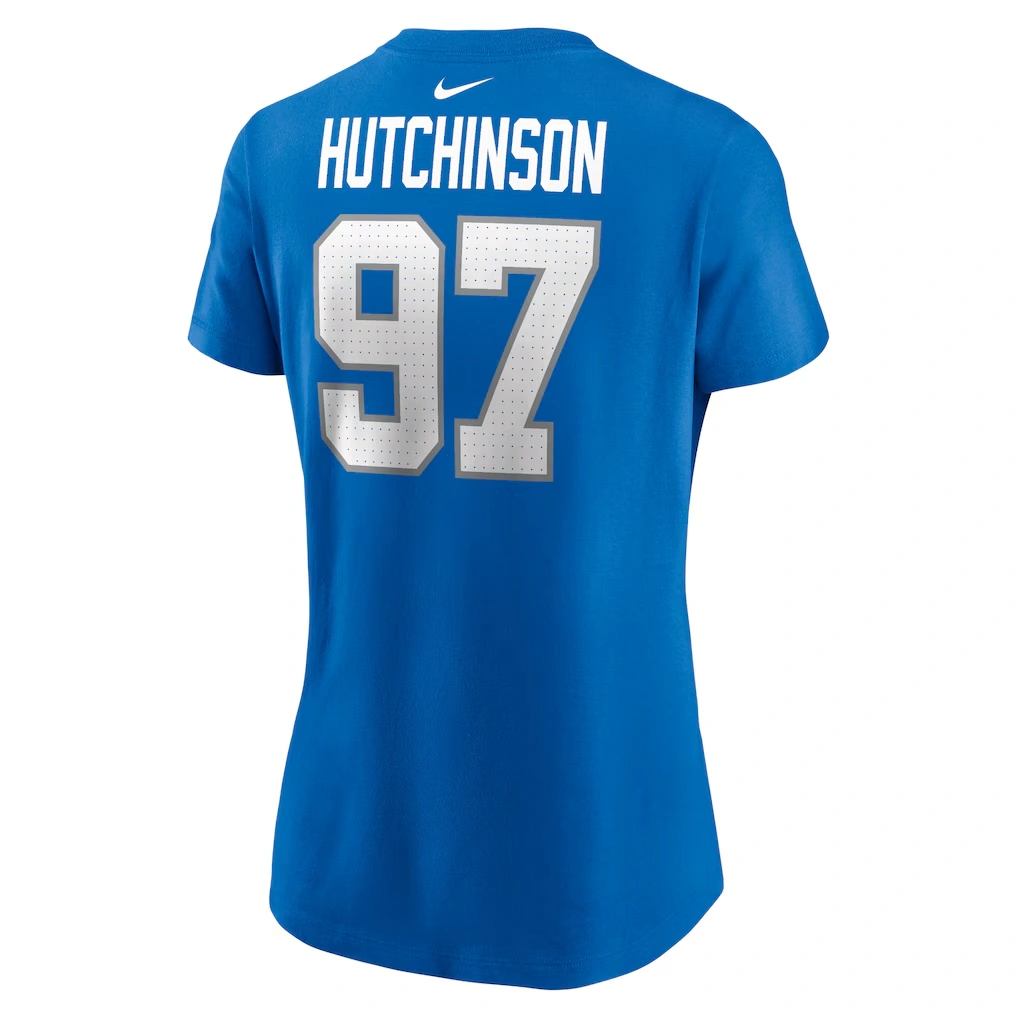 Women's Detroit Lions Aidan Hutchinson Nike Blue Player Name & Number T-Shirt