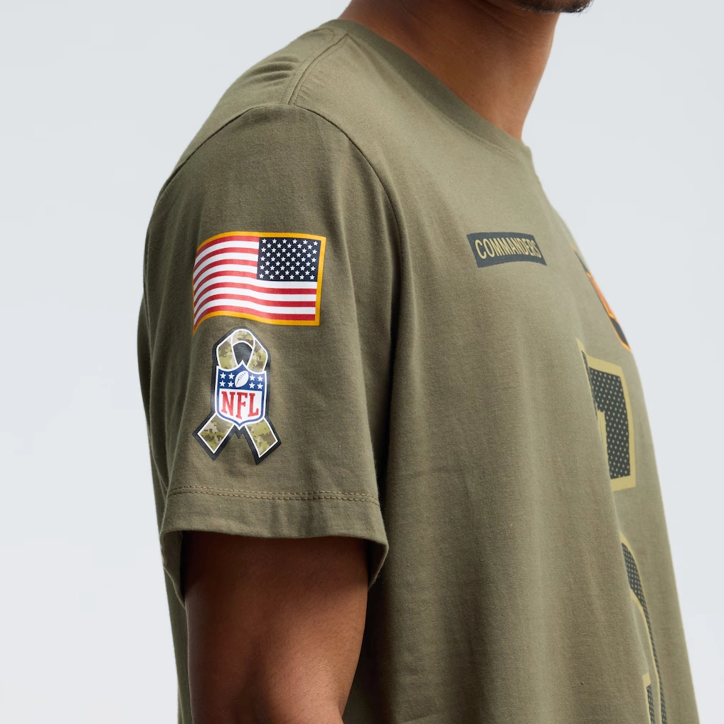 Men's Washington Commanders Jayden Daniels Nike Olive 2025 Salute to Service Name & Number T-Shirt
