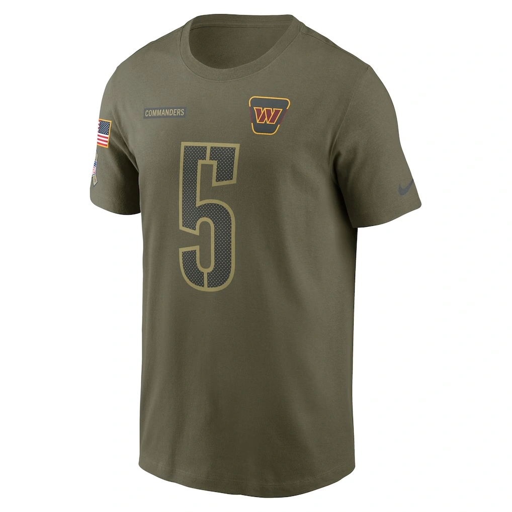 Men's Washington Commanders Jayden Daniels Nike Olive 2025 Salute to Service Name & Number T-Shirt