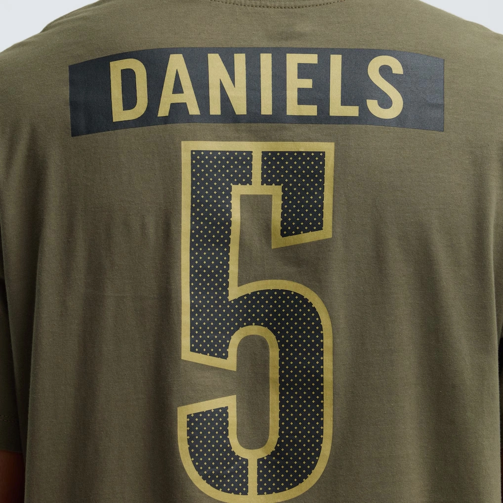 Men's Washington Commanders Jayden Daniels Nike Olive 2025 Salute to Service Name & Number T-Shirt