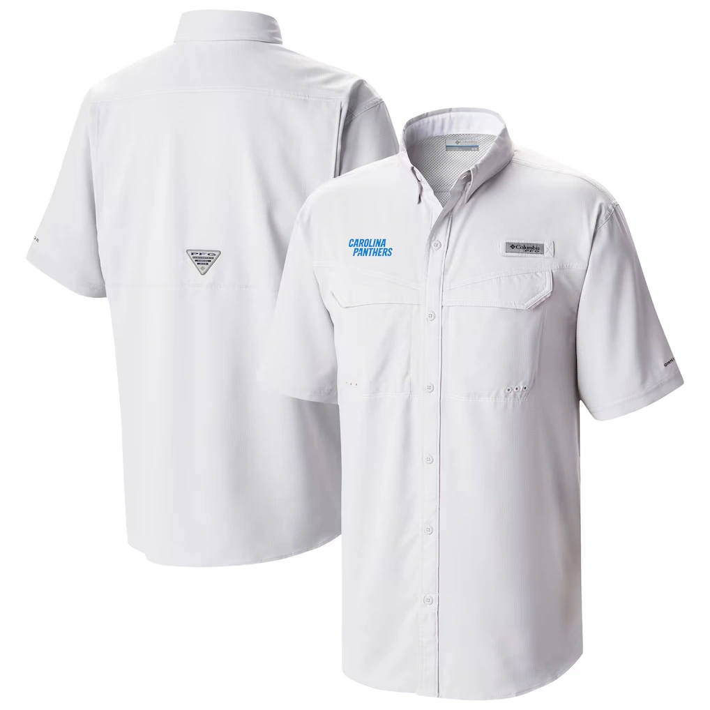 Men's Carolina Panthers Columbia White Low Drag Offshore Omni-Wick Button-Up Shirt