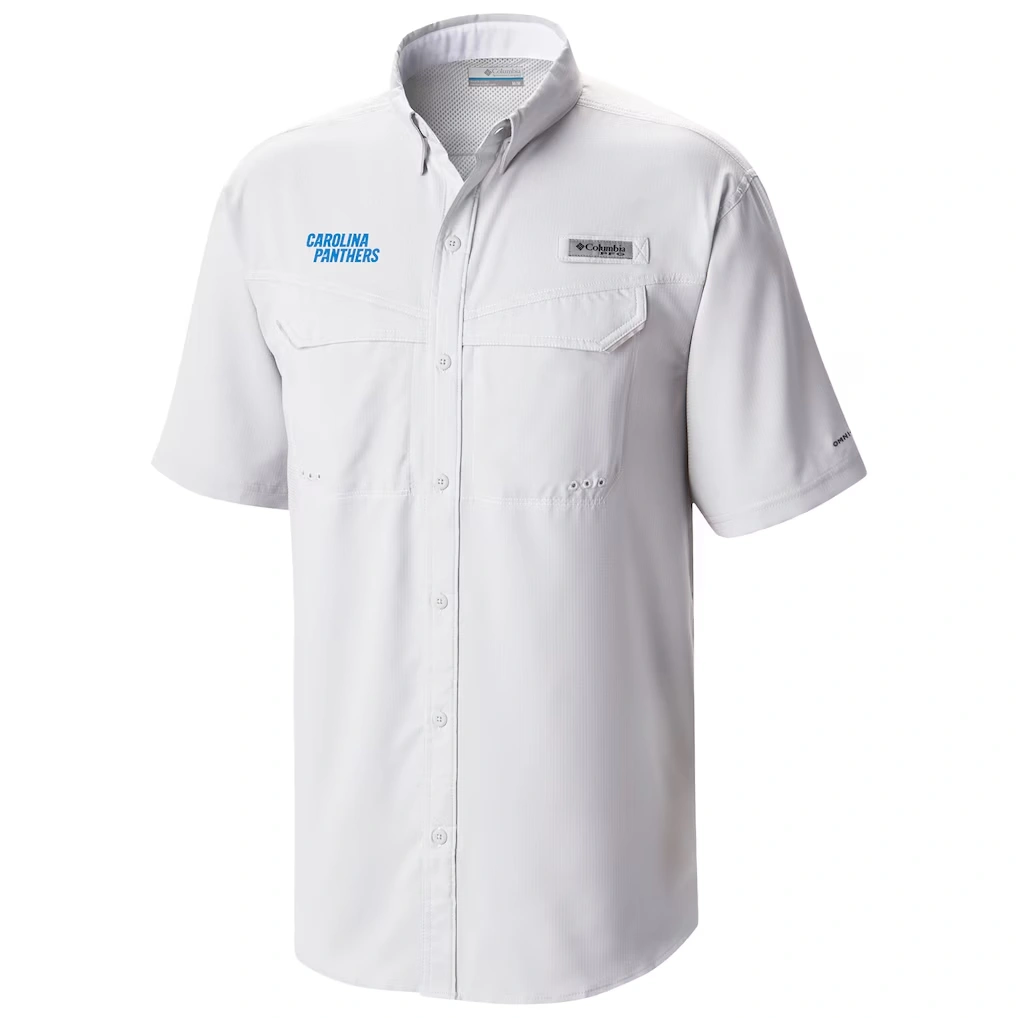 Men's Carolina Panthers Columbia White Low Drag Offshore Omni-Wick Button-Up Shirt