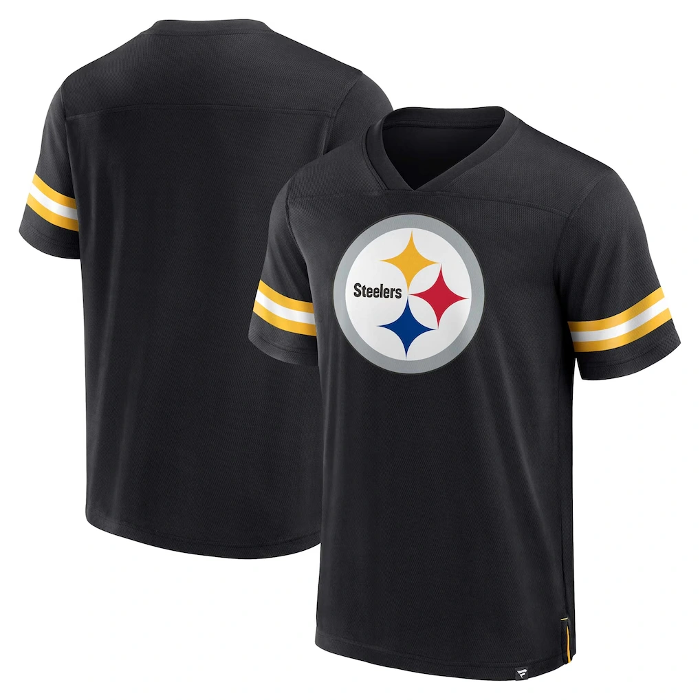 Men's Pittsburgh Steelers Fanatics Black Jersey Tackle V-Neck T-Shirt