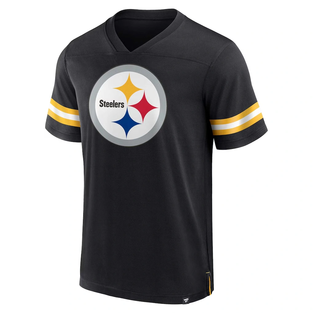 Men's Pittsburgh Steelers Fanatics Black Jersey Tackle V-Neck T-Shirt
