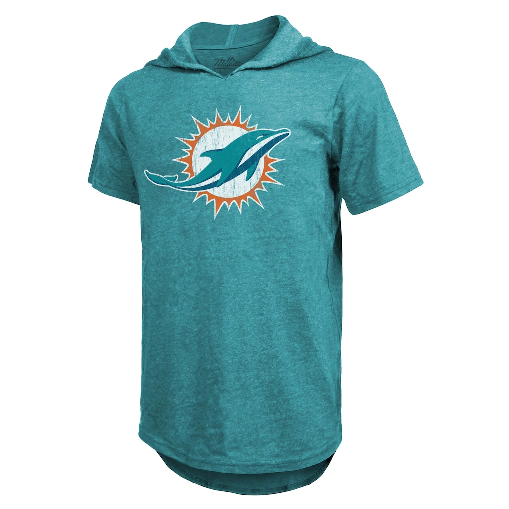 Men's Miami Dolphins Tyreek Hill Majestic Threads Aqua Player Name & Number Short Sleeve Hoodie T-Shirt