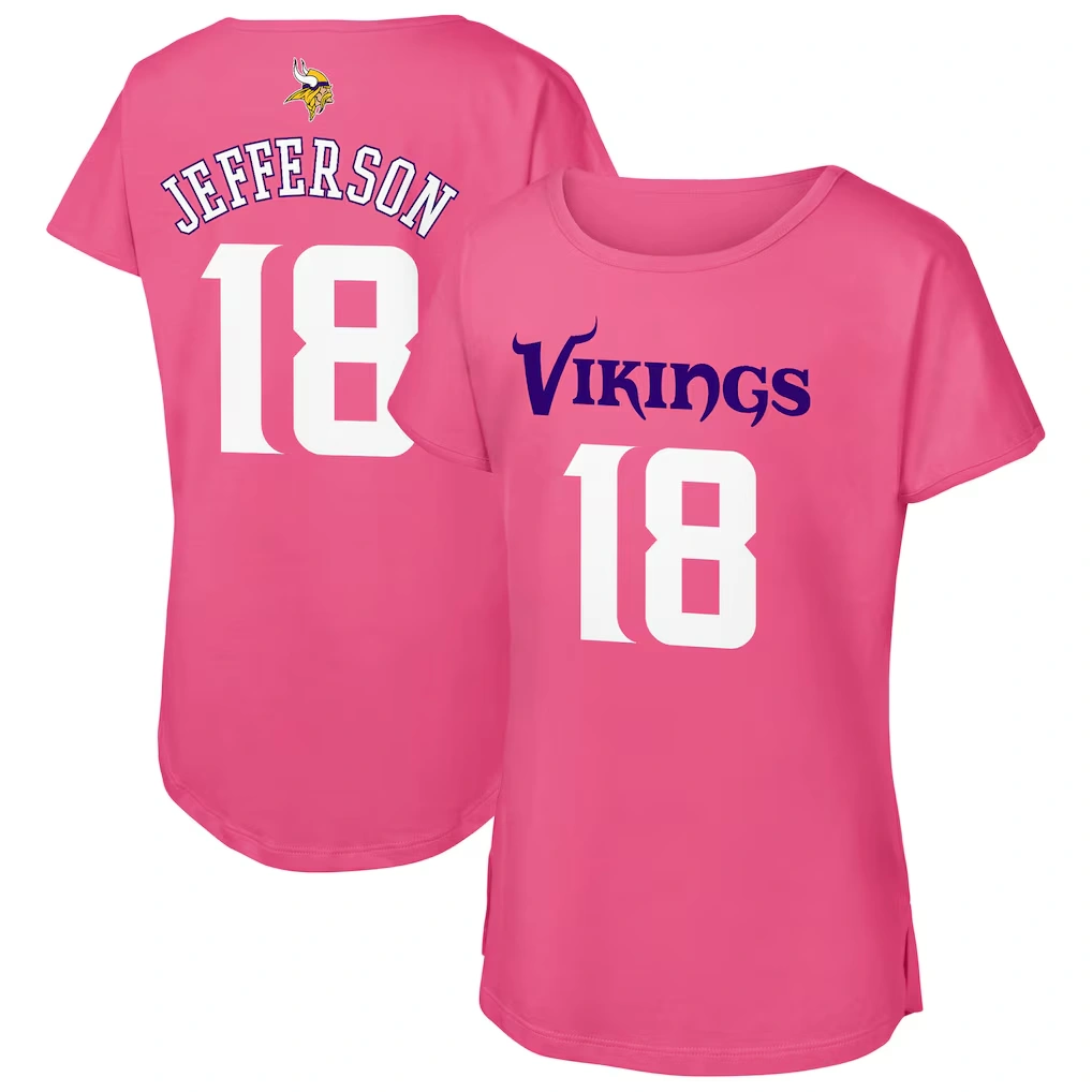 Girls Youth Minnesota Vikings Justin Jefferson Outerstuff Pink Player Name & Number T-Shirt