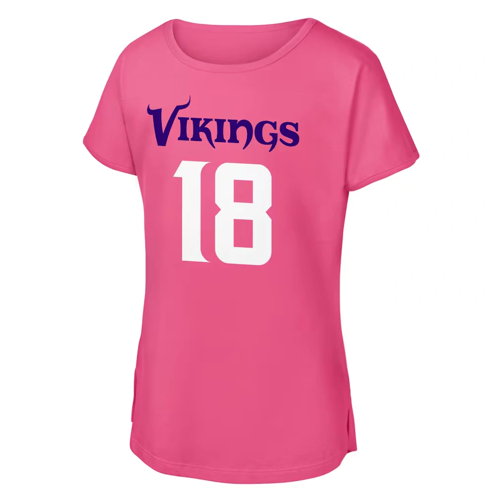 Girls Youth Minnesota Vikings Justin Jefferson Outerstuff Pink Player Name & Number T-Shirt