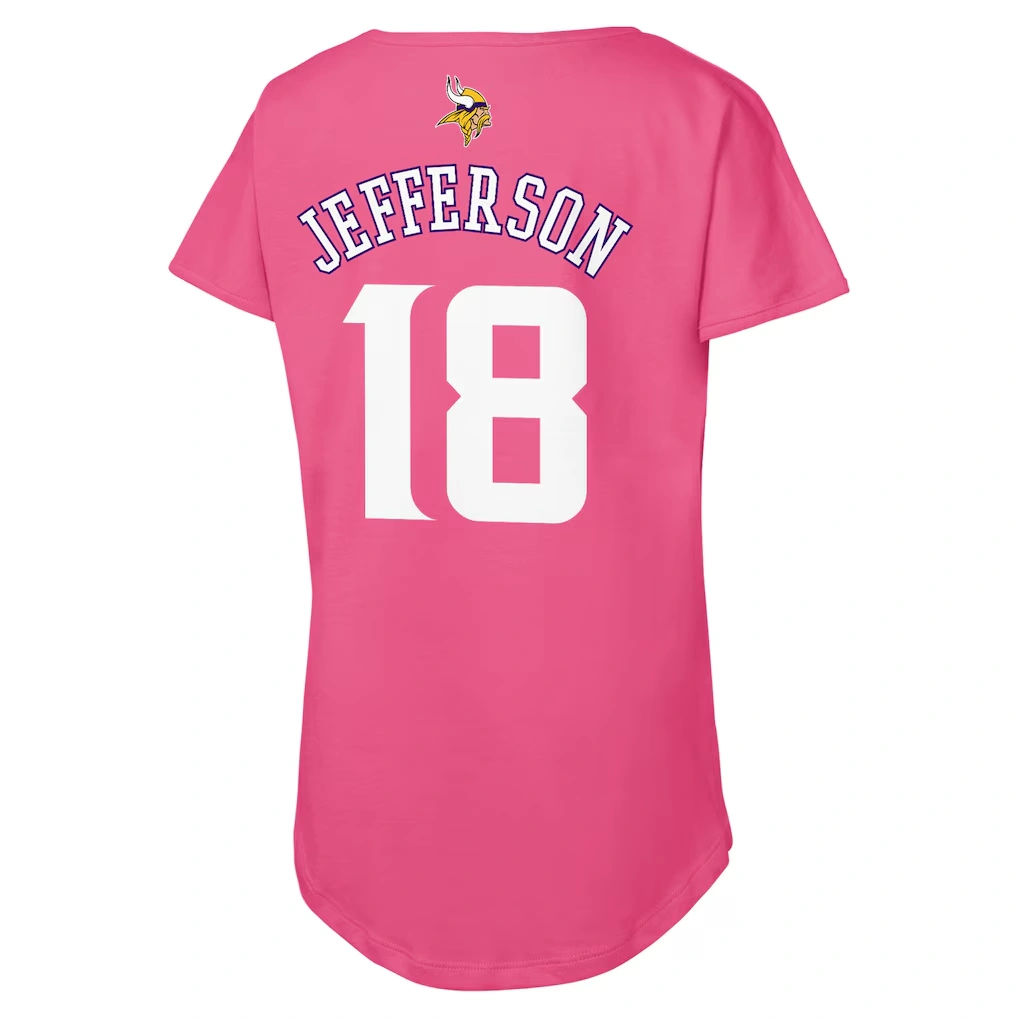 Girls Youth Minnesota Vikings Justin Jefferson Outerstuff Pink Player Name & Number T-Shirt