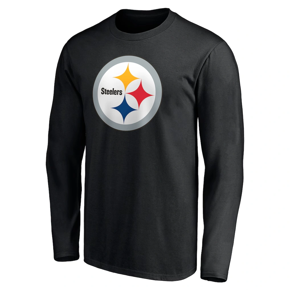 Men's Pittsburgh Steelers Black Team Authentic Personalized Name & Number Long Sleeve T-Shirt