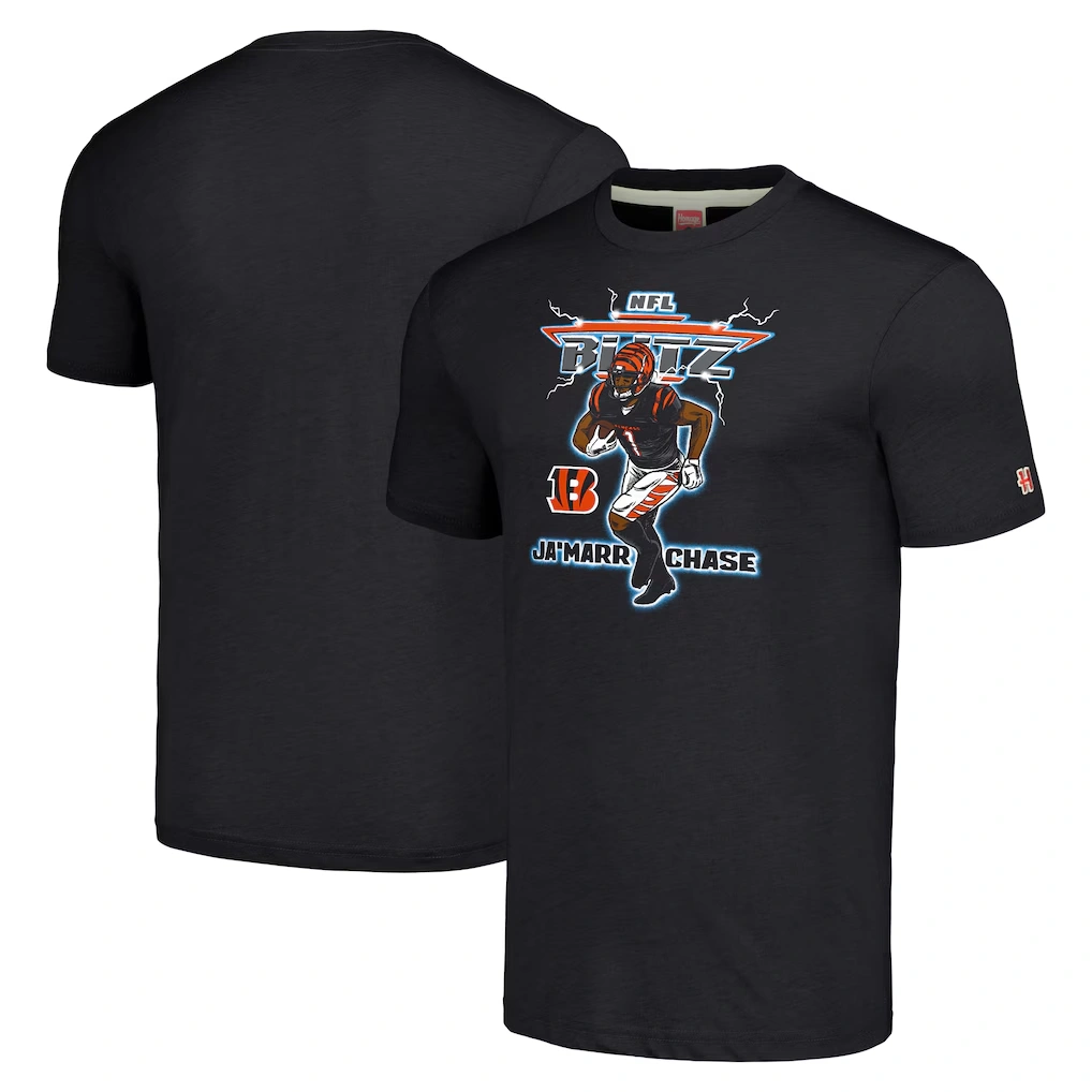 Unisex Cincinnati Bengals Ja'Marr Chase Homage Heathered Charcoal NFL Blitz Player Tri-Blend T-Shirt