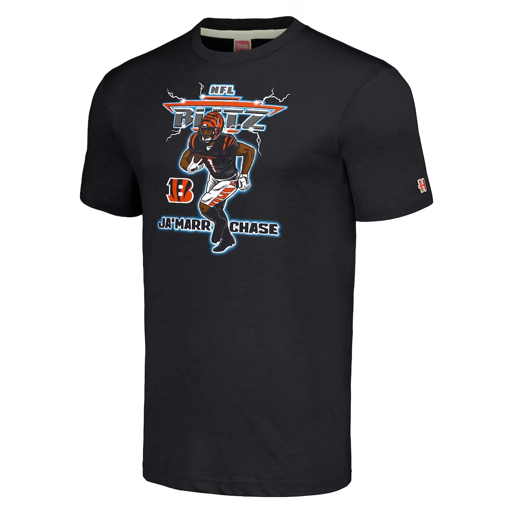 Unisex Cincinnati Bengals Ja'Marr Chase Homage Heathered Charcoal NFL Blitz Player Tri-Blend T-Shirt