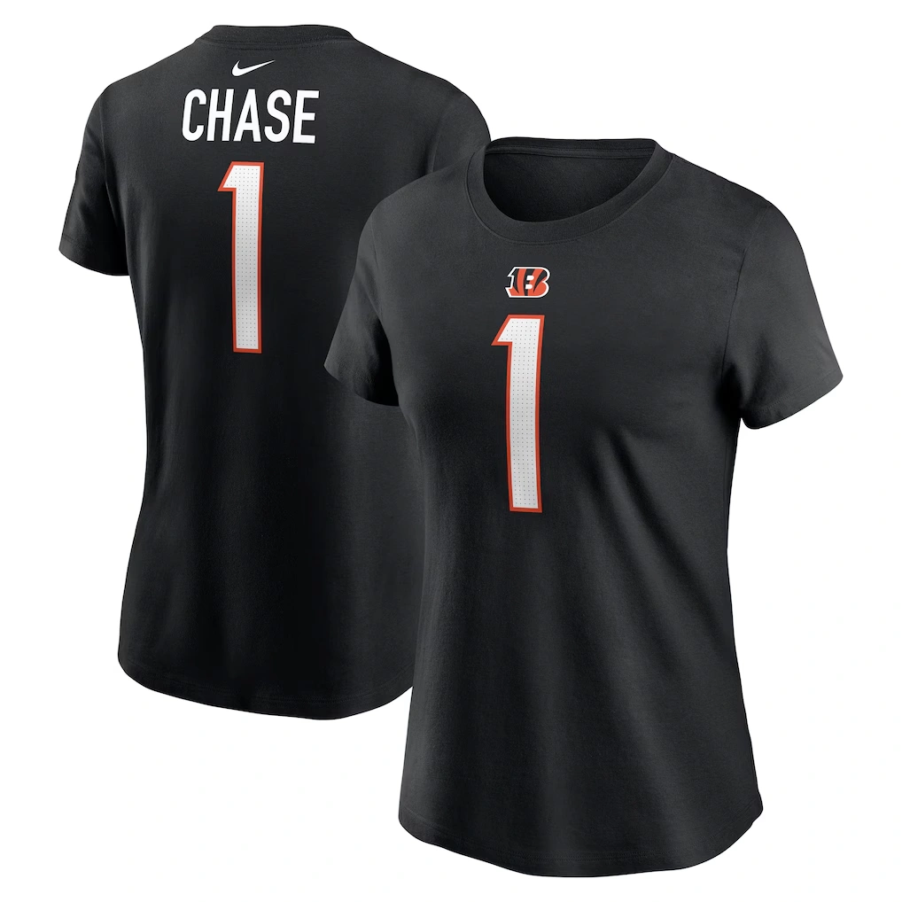 Women's Cincinnati Bengals Ja'Marr Chase Nike Black Player Name & Number T-Shirt