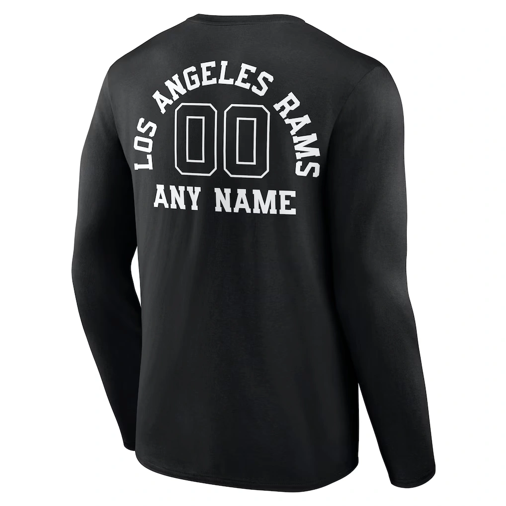 Men's Los Angeles Rams Black Personalized Name & Number Monochrome Long Sleeve T-Shirt