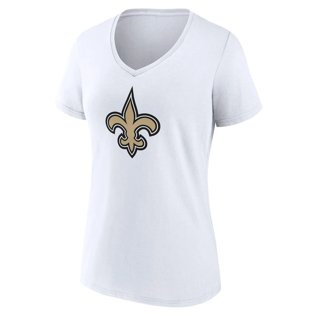 Women's New Orleans Saints White Team Authentic Custom Name & Number V-Neck T-Shirt