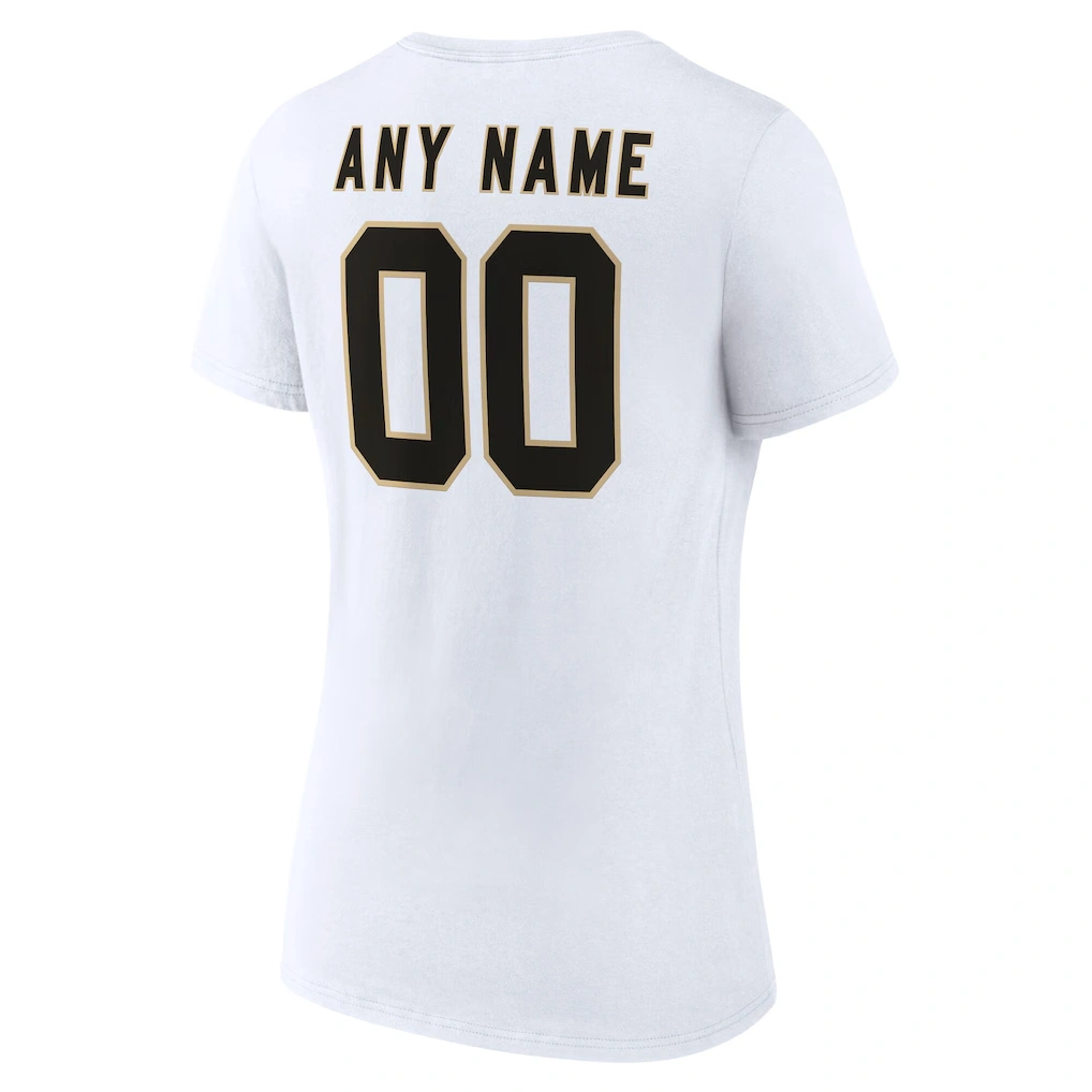 Women's New Orleans Saints White Team Authentic Custom Name & Number V-Neck T-Shirt