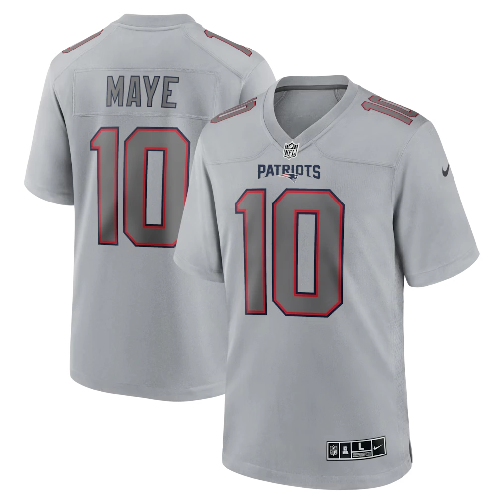 Men's New England Patriots Drake Maye Nike Gray Atmosphere Fashion Game Jersey