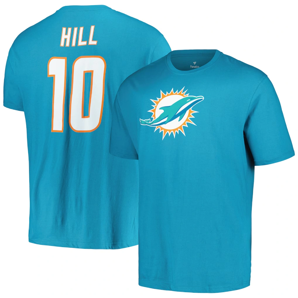 Men's Miami Dolphins Tyreek Hill Fanatics Aqua Big & Tall Player Name & Number T-Shirt