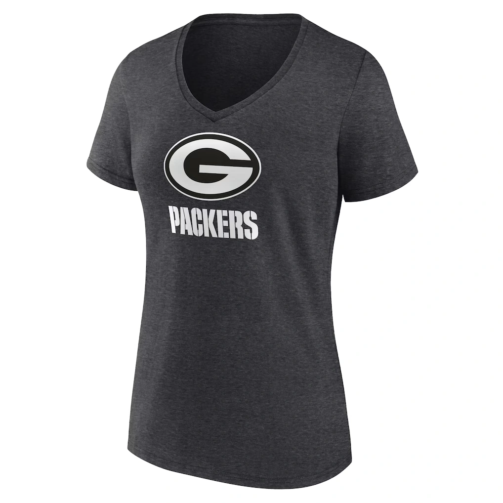 Women's Green Bay Packers Charcoal Personalized Name & Number Monochrome V-Neck Long Sleeve T-Shirt