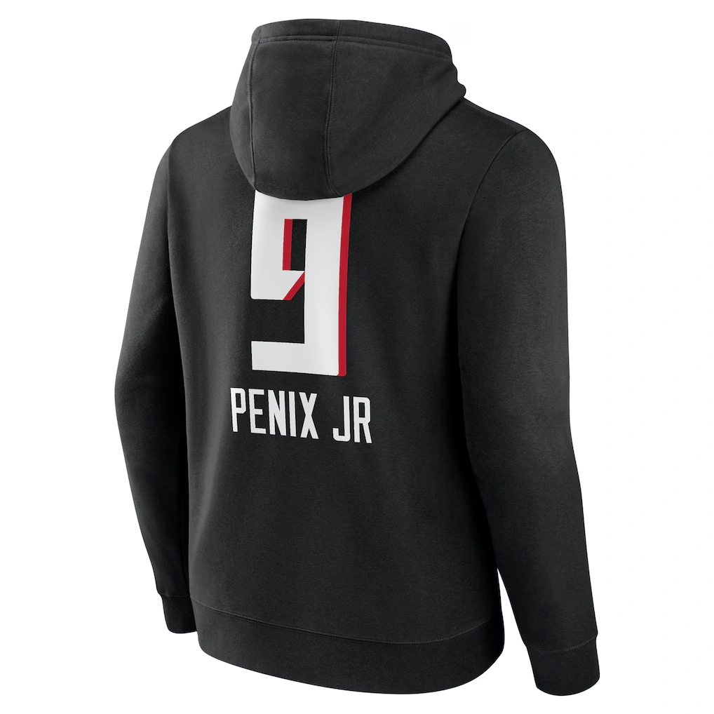 Men's Atlanta Falcons Michael Penix Jr. Black Name & Number Team Wordmark Pullover Hoodie