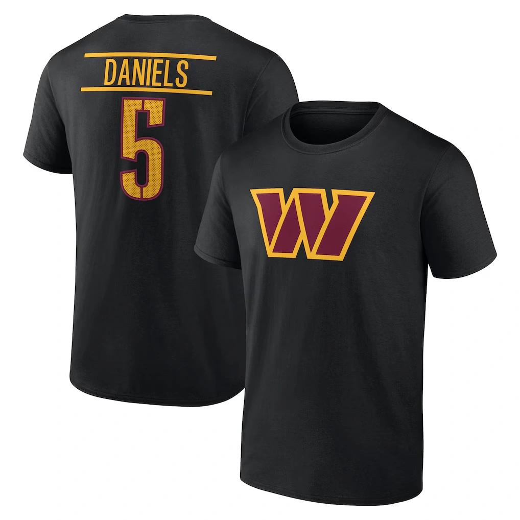 Men's Washington Commanders Jayden Daniels Black Icon Name & Number T-Shirt