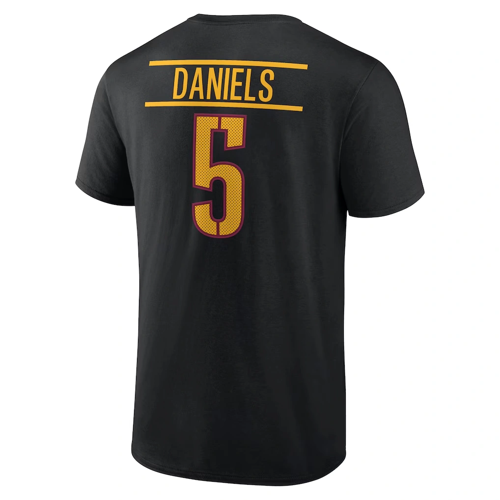 Men's Washington Commanders Jayden Daniels Black Icon Name & Number T-Shirt