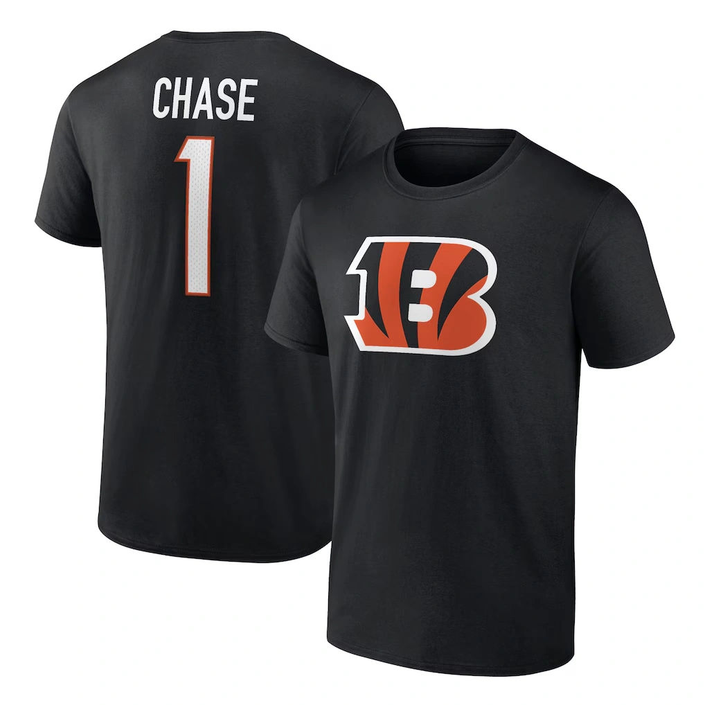 Men's Cincinnati Bengals Ja'Marr Chase Fanatics Black Player Icon Name & Number T-Shirt