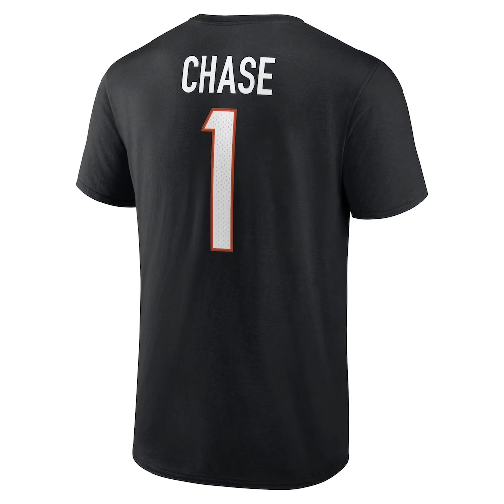 Men's Cincinnati Bengals Ja'Marr Chase Fanatics Black Player Icon Name & Number T-Shirt