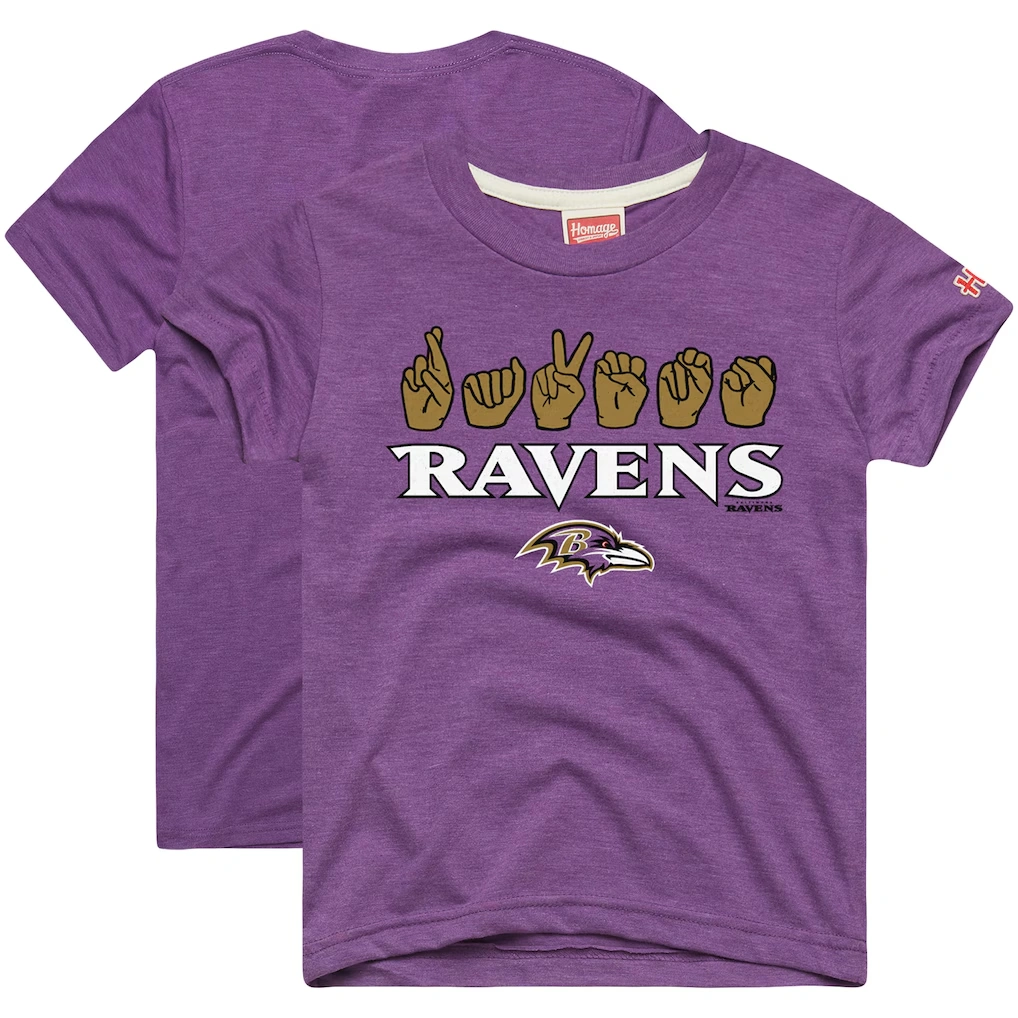 Youth Baltimore Ravens Homage Purple Love Sign x ASL 2.0 Tri-Blend T-Shirt