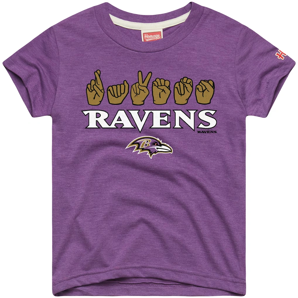 Youth Baltimore Ravens Homage Purple Love Sign x ASL 2.0 Tri-Blend T-Shirt
