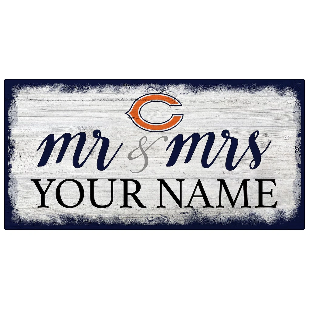 Chicago Bears 6" x 12" Personalized Mr. & Mrs. Script Sign