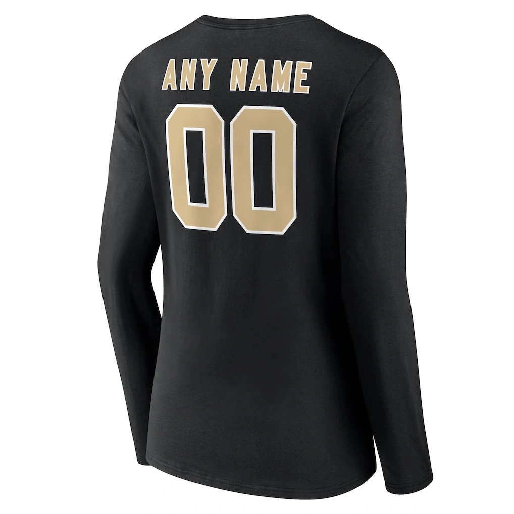 Women's New Orleans Saints Black Team Authentic Custom Name & Number Long Sleeve V-Neck T-Shirt