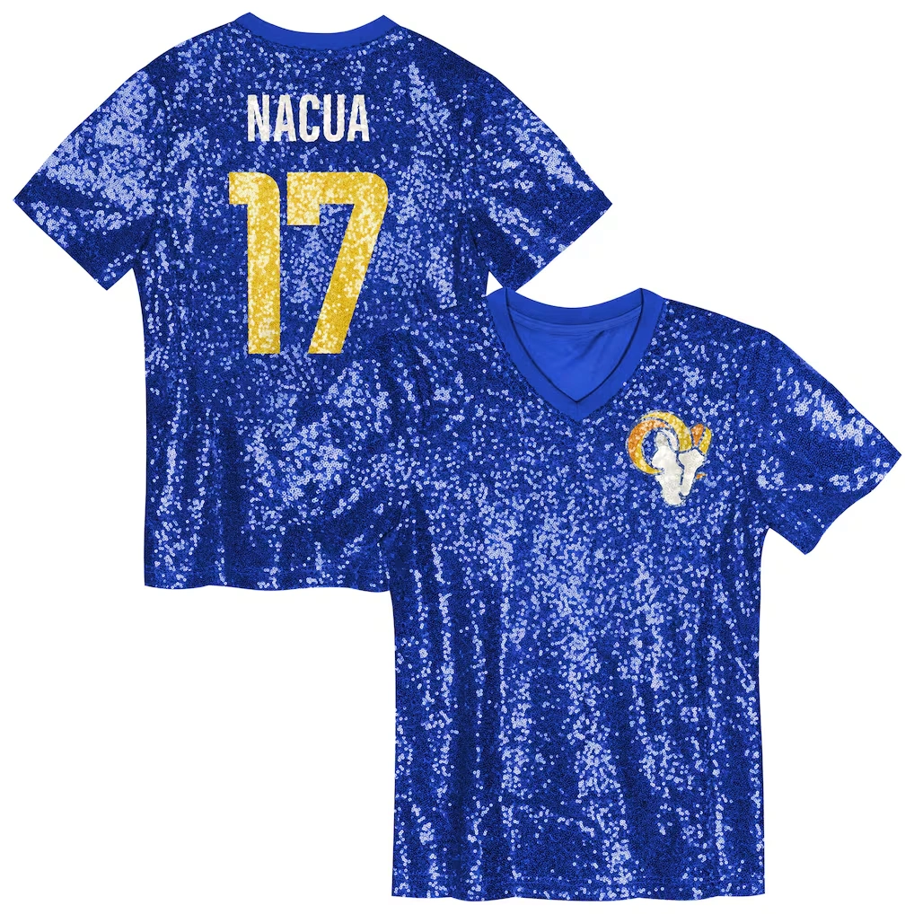 Girls Youth Los Angeles Rams Puka Nacua Royal Sequin V-Neck Fashion Jersey
