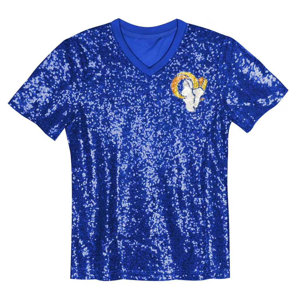 Girls Youth Los Angeles Rams Puka Nacua Royal Sequin V-Neck Fashion Jersey