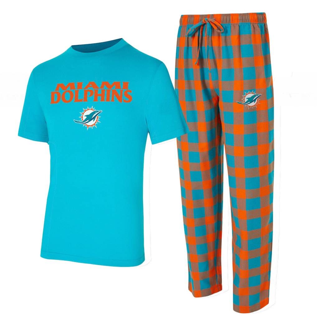 Men's Miami Dolphins Concepts Sport Aqua/Orange Big & Tall Avondale T-Shirt & Flannel Pants Sleep Set