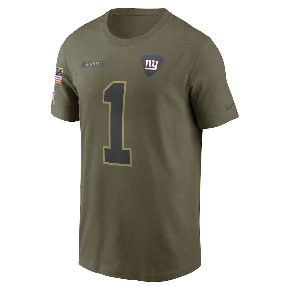Men's New York Giants Malik Nabers Nike Olive 2025 Salute to Service Name & Number T-Shirt