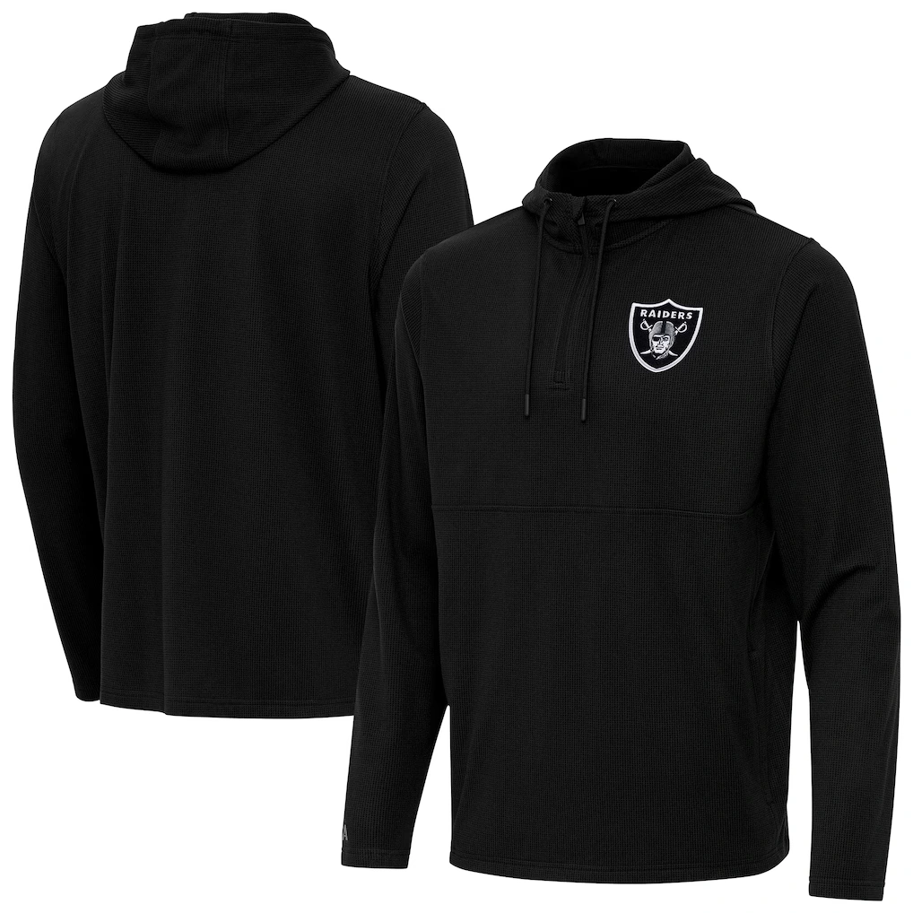 Men's Las Vegas Raiders Antigua Black Connected Quarter-Zip Pullover Hoodie