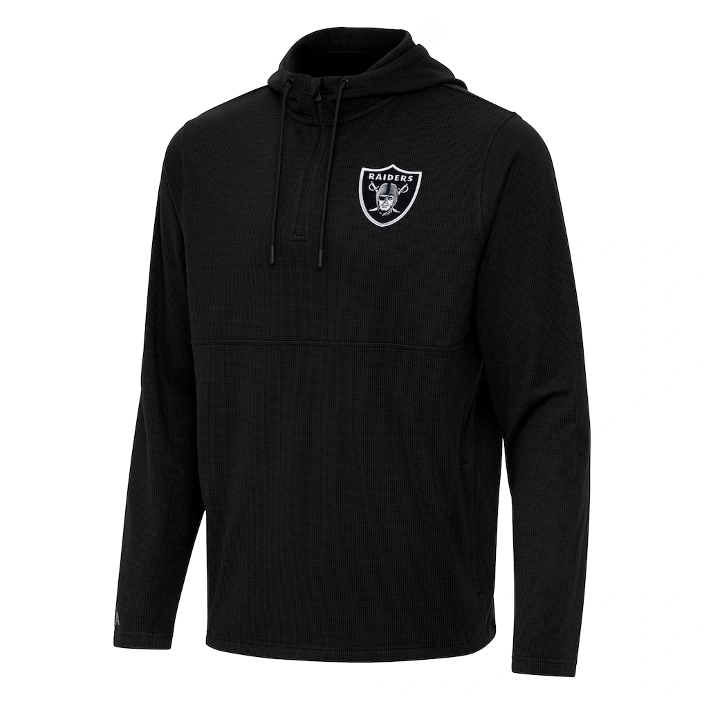 Men's Las Vegas Raiders Antigua Black Connected Quarter-Zip Pullover Hoodie