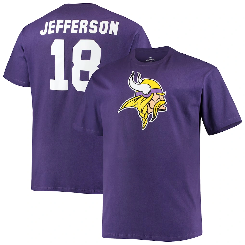 Men's Minnesota Vikings Justin Jefferson Fanatics Purple Big & Tall Player Name & Number T-Shirt
