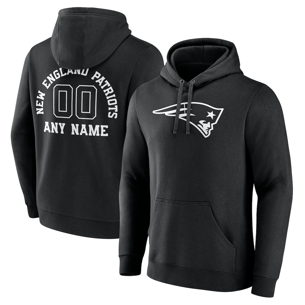 Men's New England Patriots Black Personalized Name & Number Pullover Hoodie