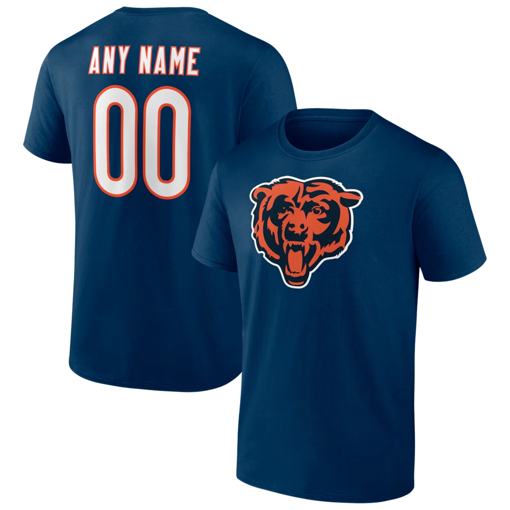 Men's Chicago Bears Navy Team Authentic Personalized Name & Number T-Shirt