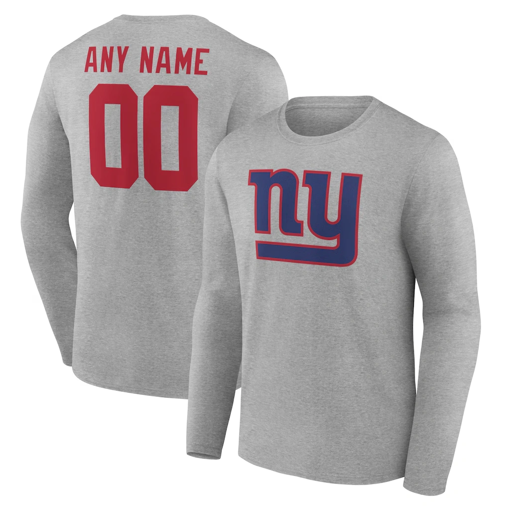 Men's New York Giants Gray Team Authentic Custom Long Sleeve T-Shirt